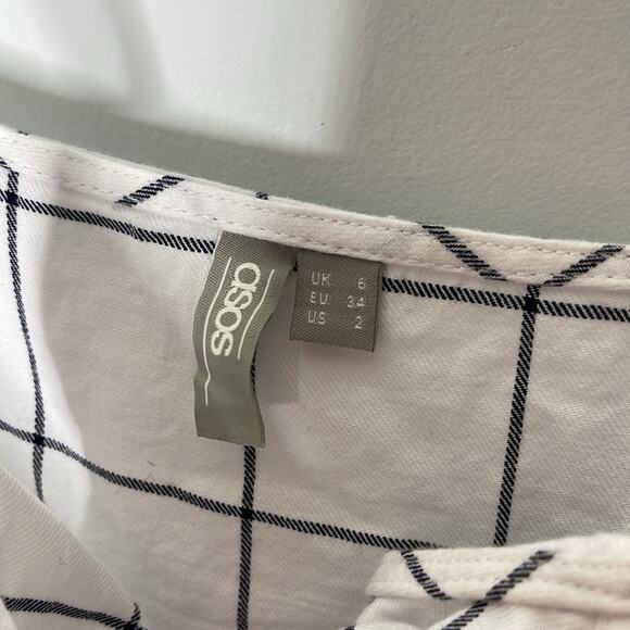 ASOS Black and White Window Pane Plaid Button Detail Tie Shoulder Dress Sz 2 - Picture 4 of 9